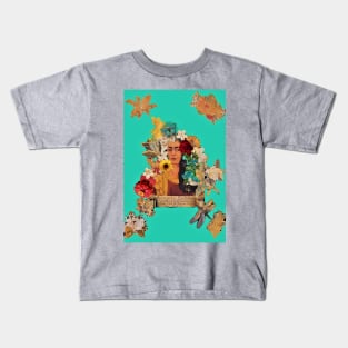 Deep Aqua Frida Collage Kids T-Shirt